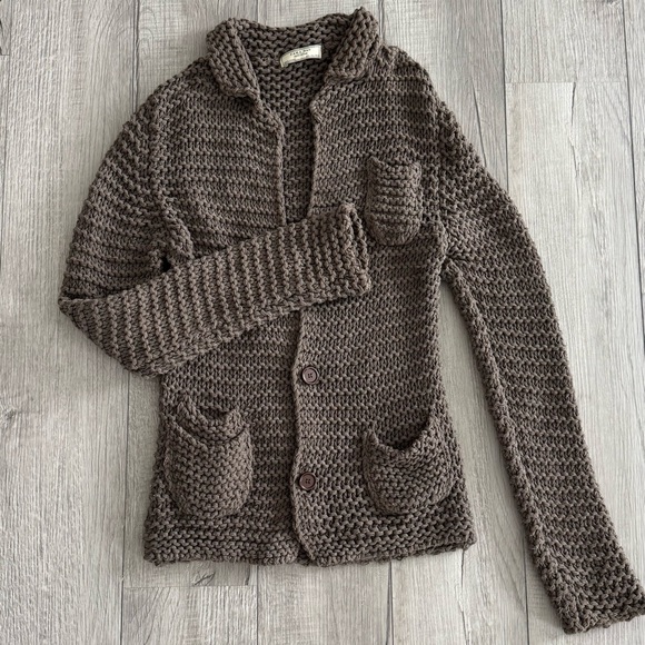 Zara Men's Charcoal Knit Cardigan knitted blazer, Sz L - Picture 2 of 8